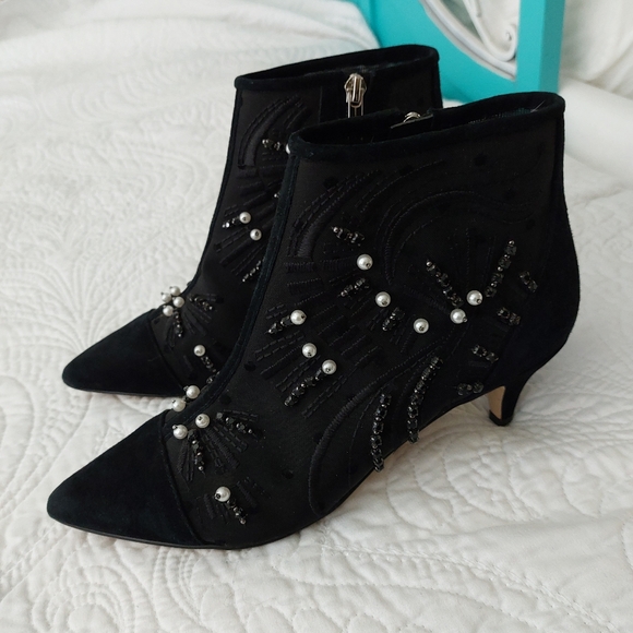 SAM EDELMAN "KAMI" BEADED KITTEN HEEL BOOTIES - Picture 9 of 12